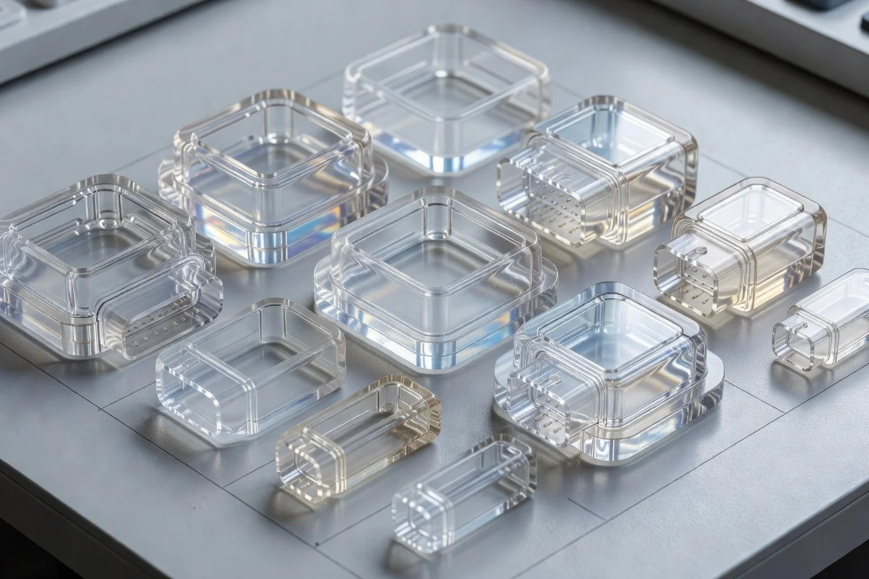 精密な工学的特徴を持つ、小型で透明なポリアリレート成形プラスチック部品。 - plascentral.com

