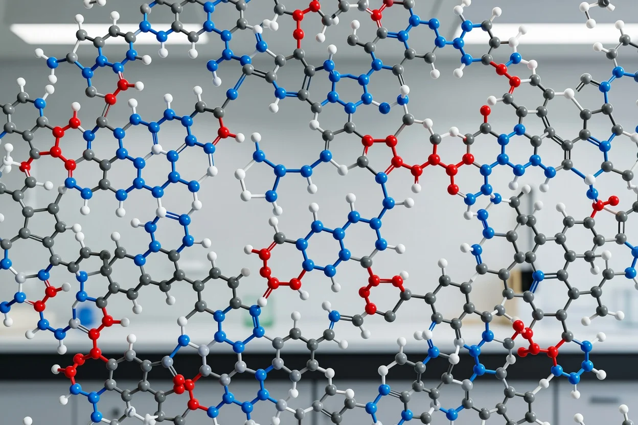 Molecular model of melamine resin showing its complex polymer network structure. - plascentral.com

