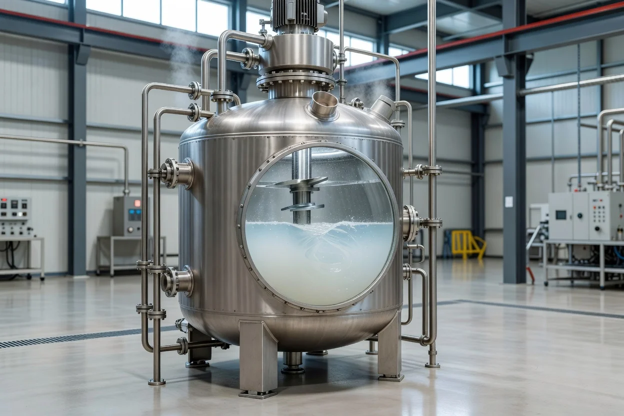 Stainless steel mixing reactor with internal agitator for polymer compound processing - plascentral.com

