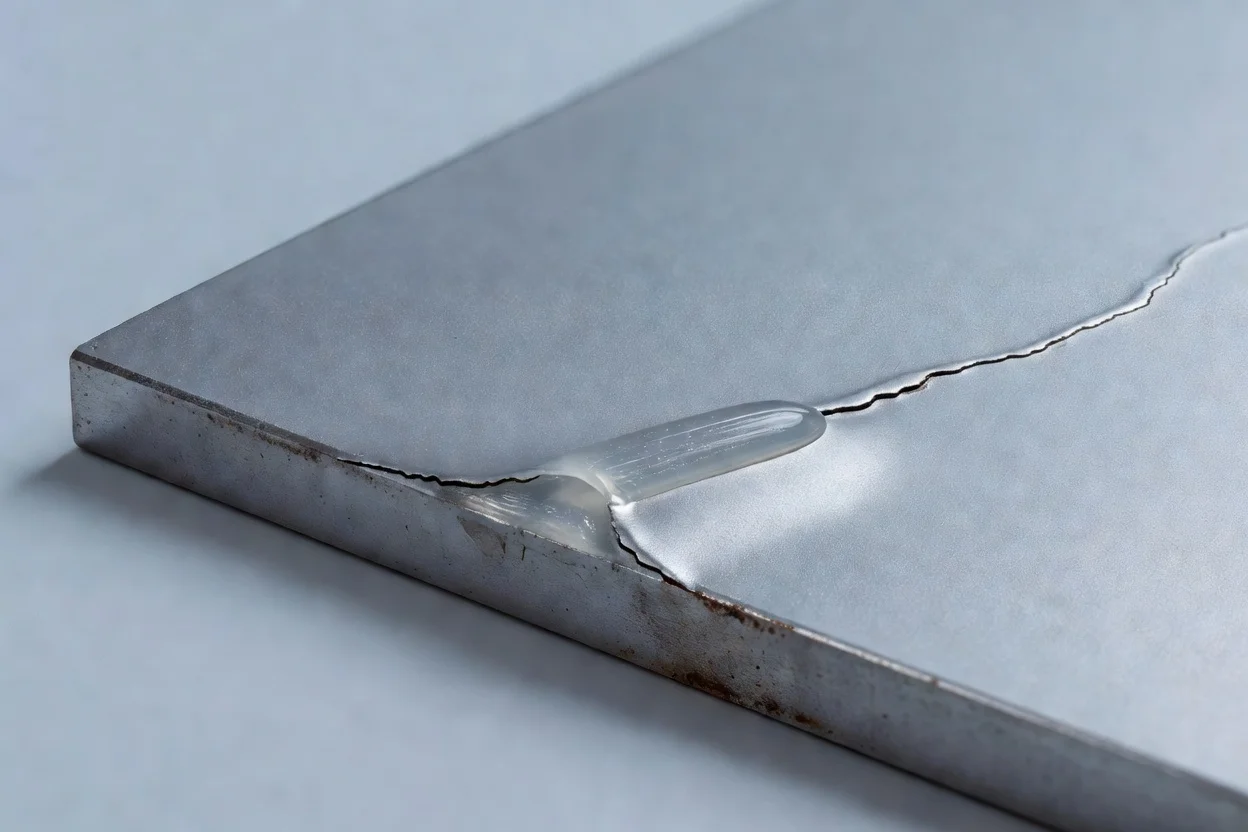 Microcápsulas de polímero rotas que liberan contenido curativo de una placa compuesta fracturada. - plascentral.com

