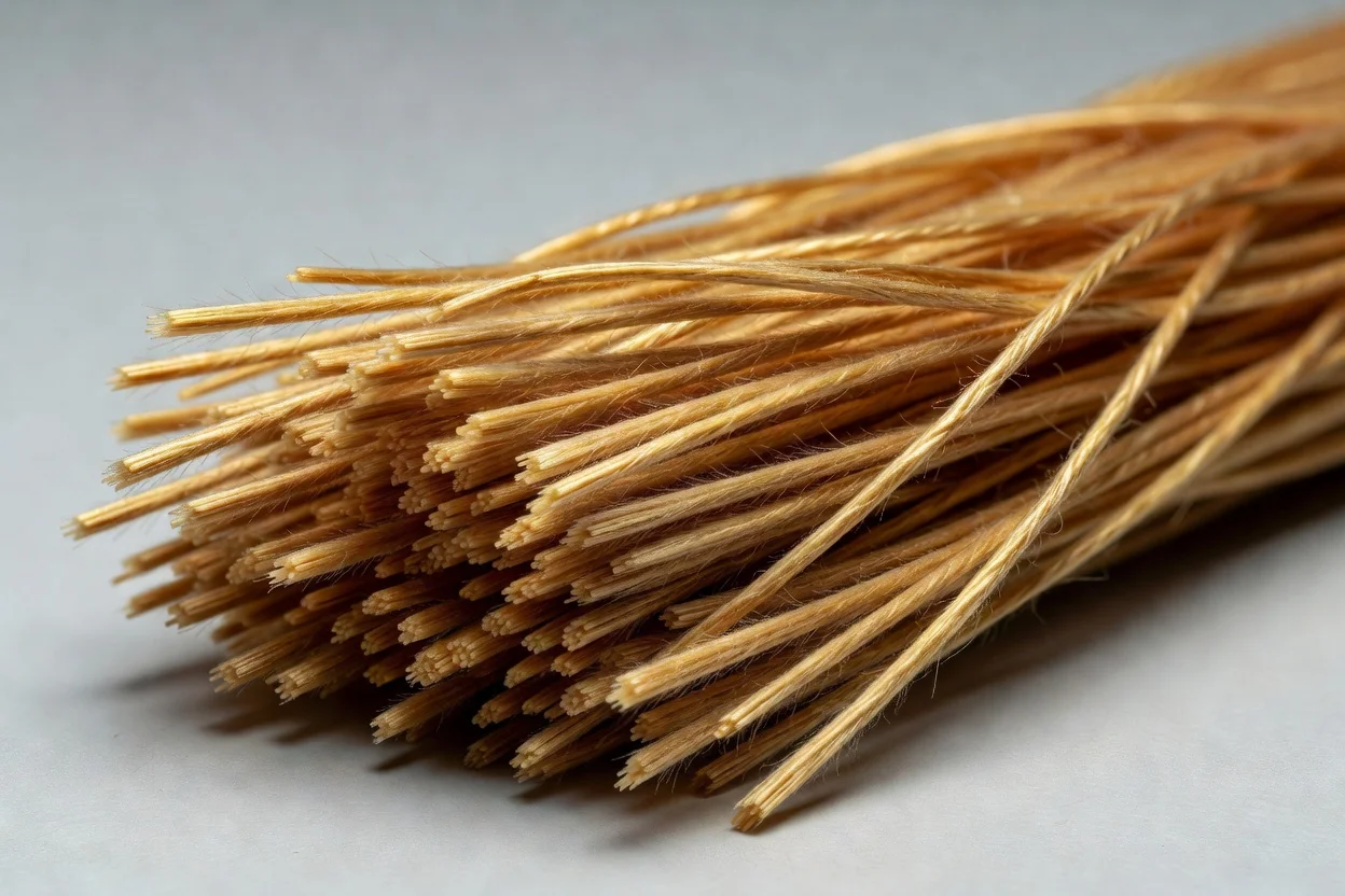 捆紮的PBI聚合物纖維，具有細而均勻的金黃色絲束。 - plascentral.com

