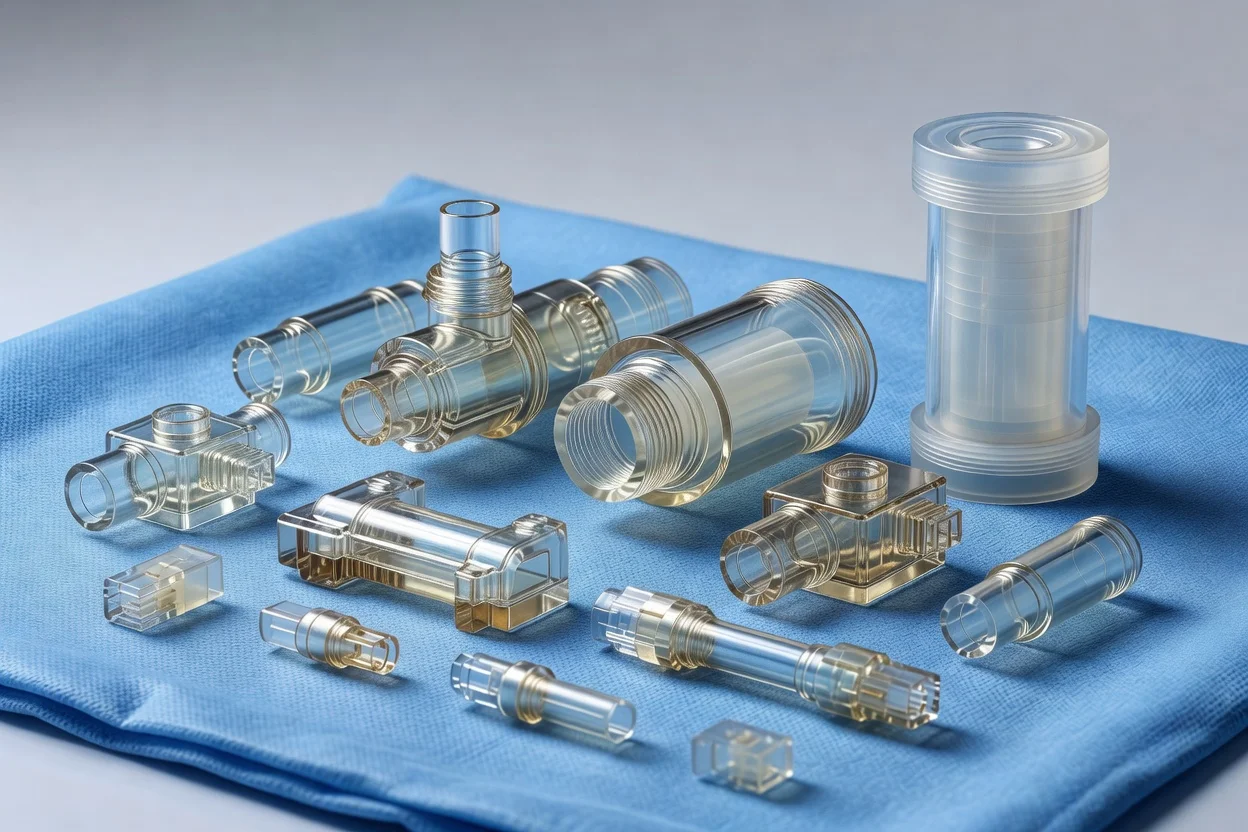 Precision-engineered transparent components with amber tint molded from PES resin. - plascentral.com

