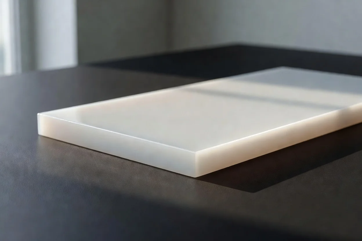 Translucent white PCTFE polymer slab for high-performance fluoropolymer applications. - plascentral.com