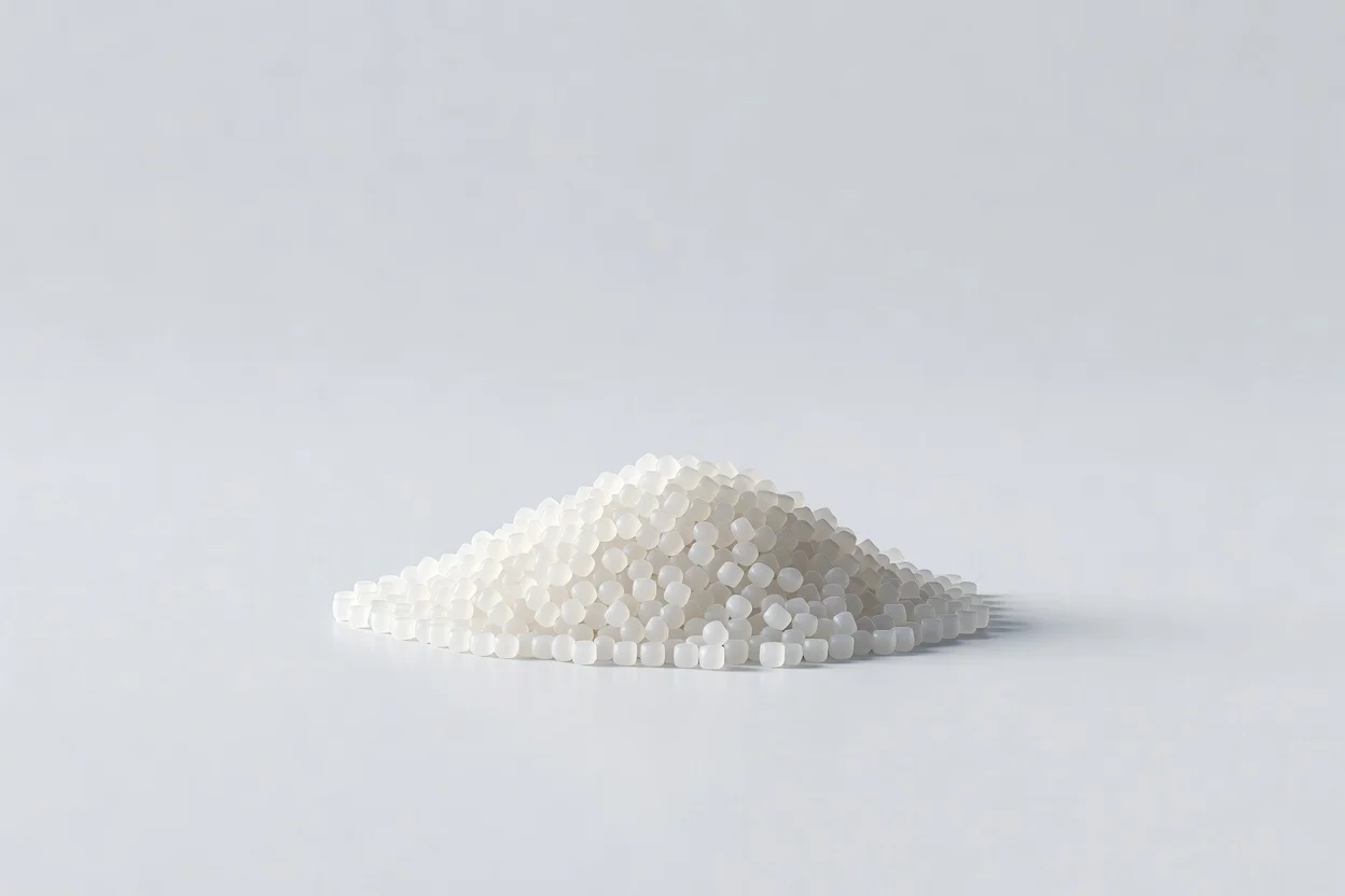 プラスチック加工用の清潔なリサイクル白色LDPE粒状物の均一な山。 - plascentral.com