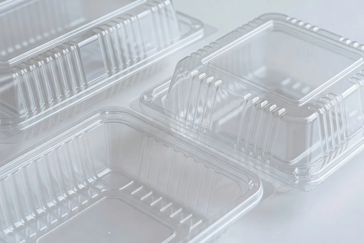 用于包装应用的透明PETG食品容器，突出清晰度和模塑结构。 - plascentral.com

