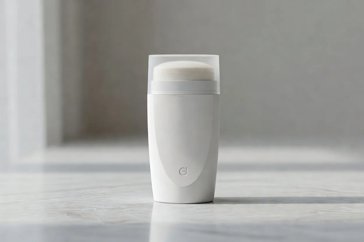 白色塑料除臭棒，带半透明盖子，用于个人护理包装。 - plascentral.com