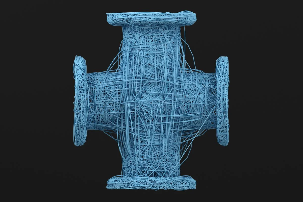 Wireframe model of an industrial pipe cross fitting for precision plastics manufacturing applications. - Pexels

