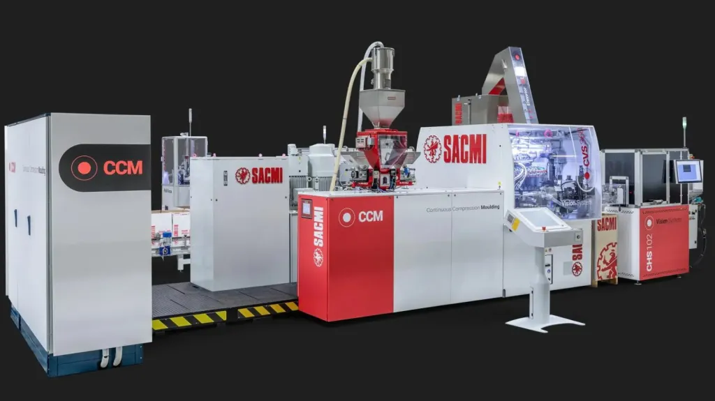 SACMI continuous compression moulding line for high-volume plastic closure production - SACMI IMOLA sc | Cpsemarketplace