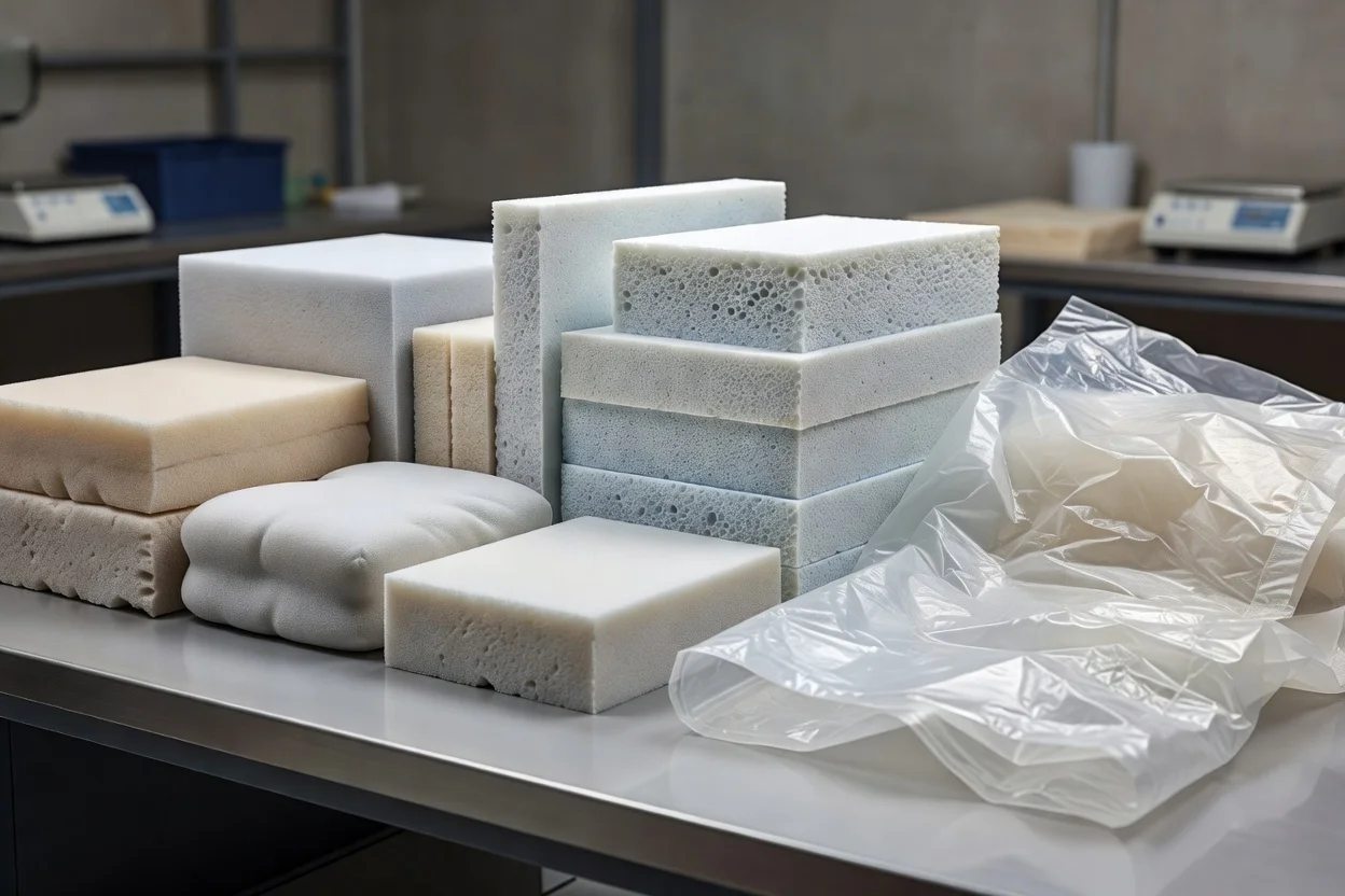 Échantillons variés de mousse polymère présentant différentes densités et textures. - plascentral.com

