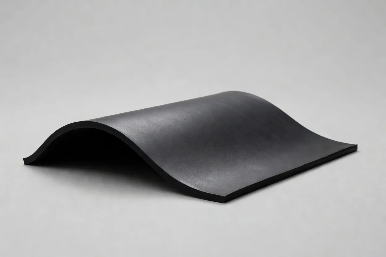 Lámina de caucho HNBR negro con superficie lisa y curvatura flexible. - plascentral.com