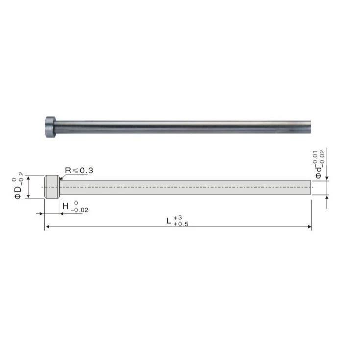 Columna guía de molde de precisión con dibujo técnico que muestra dimensiones y tolerancias para la alineación del molde de inyección de plástico. - TAIZHOU HUANGYAN JINHONG MOULD PARTS CO.,LTD | Cpsemarketplace

