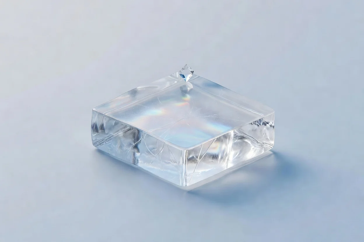 Toughness-enhanced transparent polymer fragment exhibiting internal crazing and fracture lines with crystalline inclusion. - plascentral.com