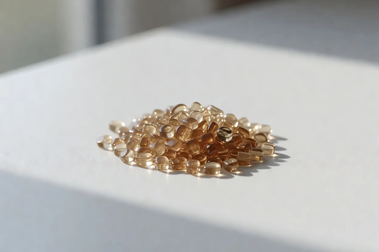 Granulés de PEEK translucides brun clair pour applications thermoplastiques d'ingénierie haute performance. - plascentral.com
