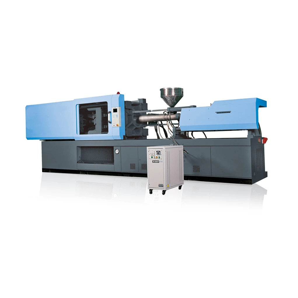 Máquina horizontal de moldeo por inyección de termoestables con bastidor azul grisáceo, panel de control, tolva de material y componentes hidráulicos. - JON WAI MACHINERY WORKS CO.,LTD. | Cpsemarketplace

