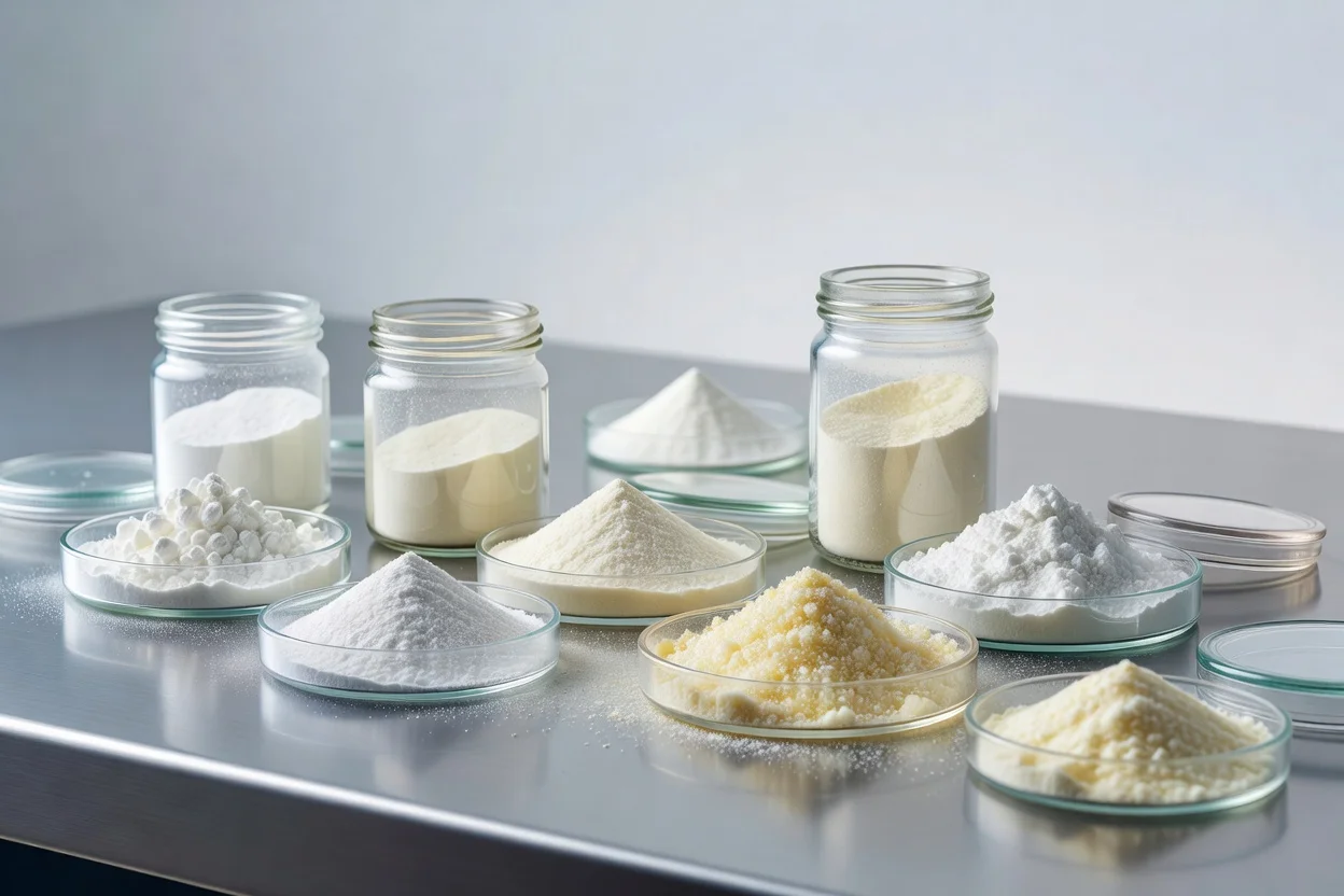 Polymer additive powders in laboratory glassware for plastics formulation testing - plascentral.com

