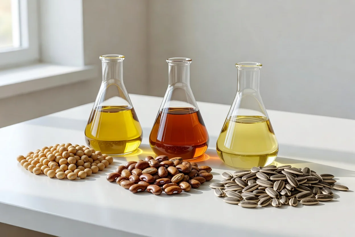 عينات زيت نباتي من فول الصويا وبذور عباد الشمس كمواد خام للمواد البلاستيكية الحيوية - plascentral.com

