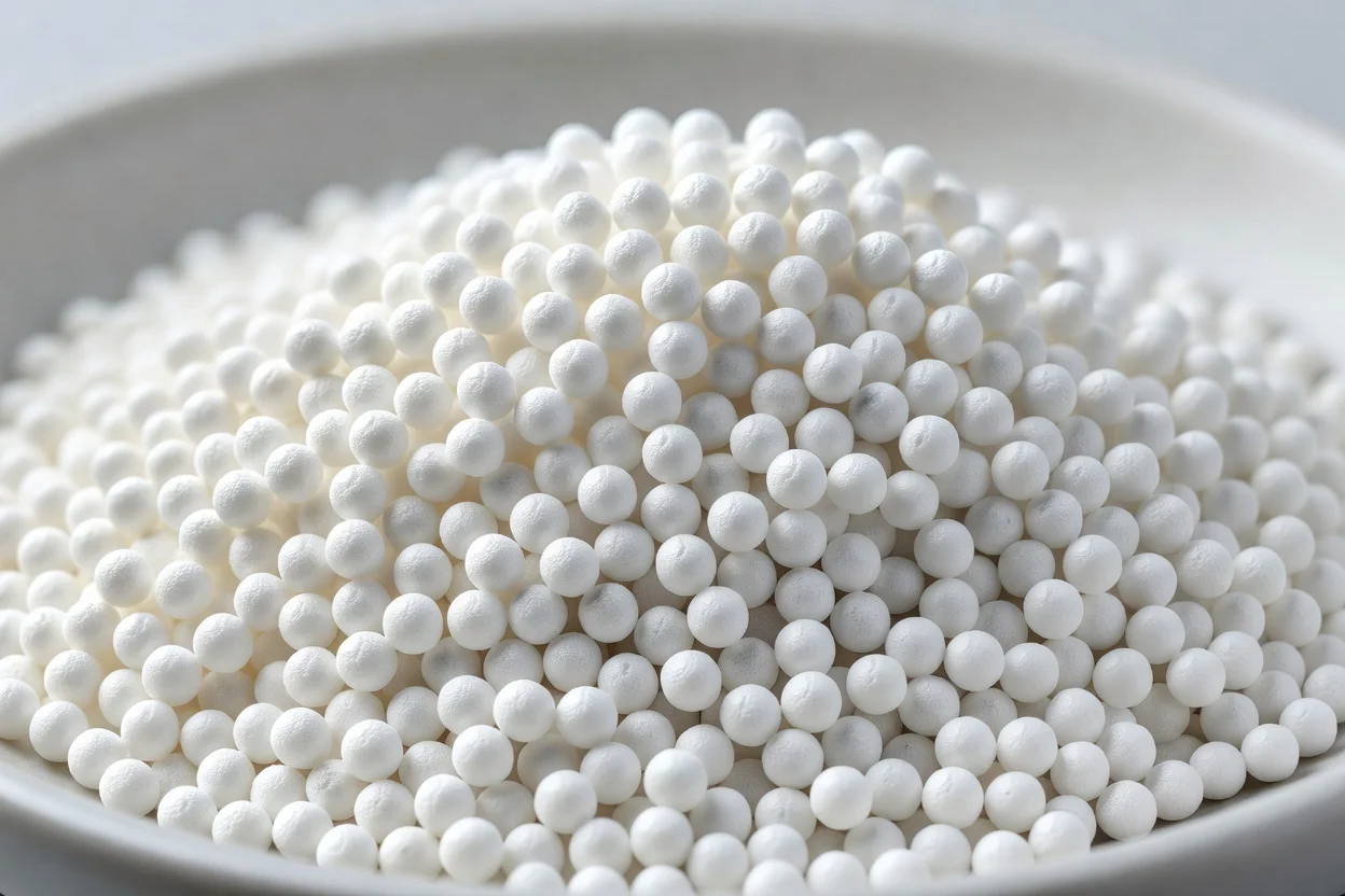 Expanded polypropylene (EPP) foam beads with uniform spherical form and textured surfaces. - plascentral.com

