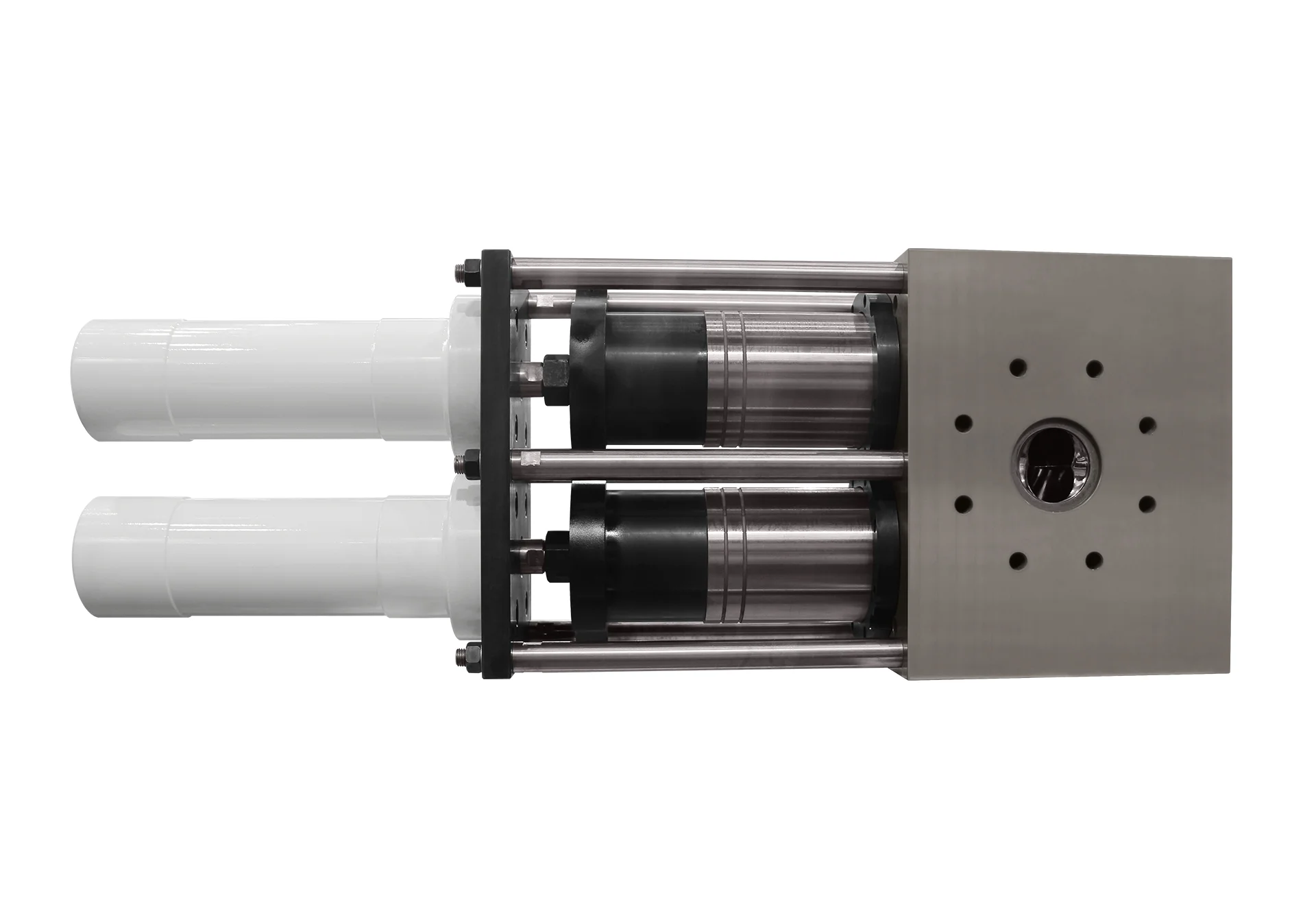 Cambiador de tamiz de polímero fundido hidráulico con doble cámara de filtración y salida de acero inoxidable para filtración de fundido por extrusión. - ZHENGZHOU BATTE MELT PUMP CO.,LTD. | Cpsemarketplace