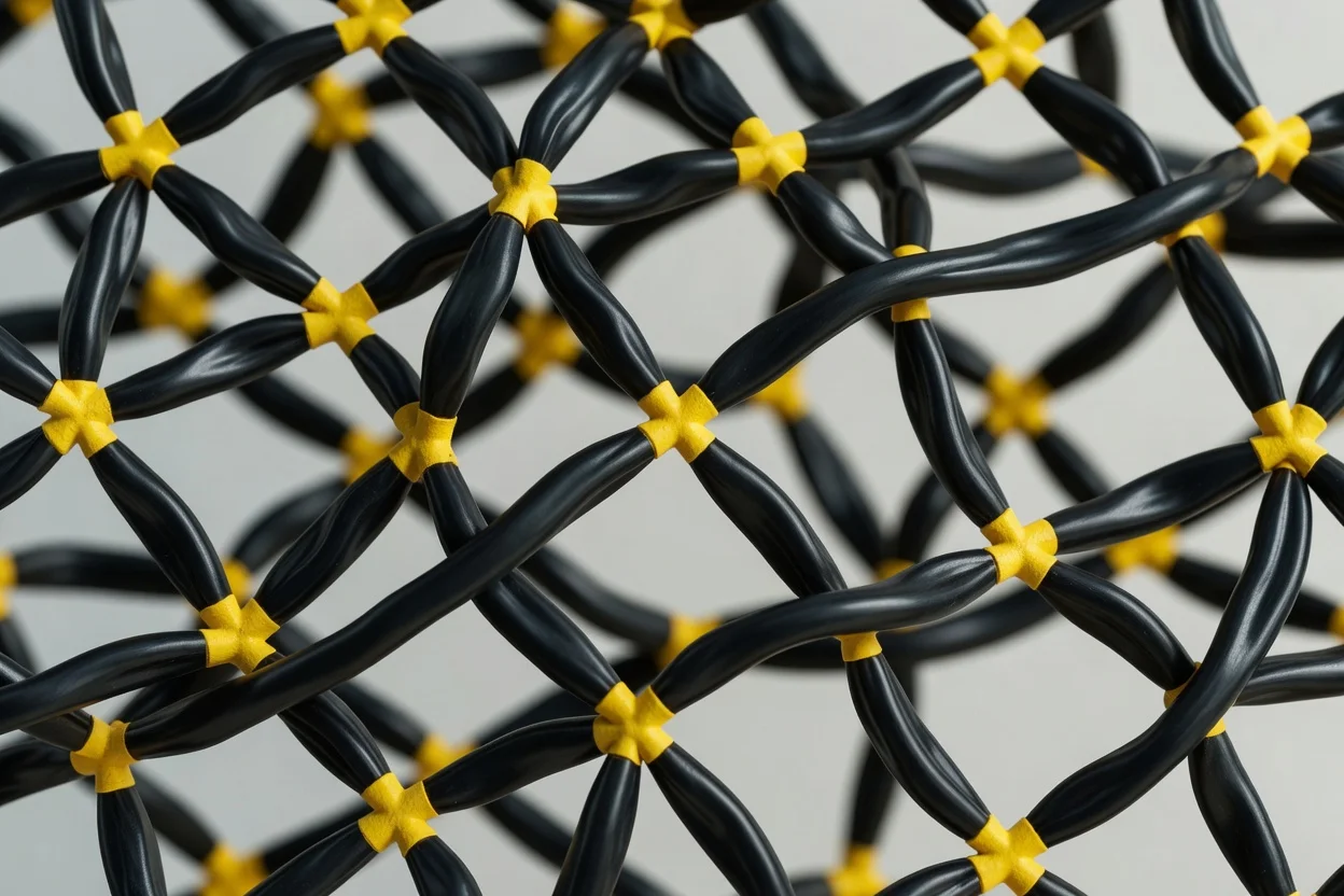 Crosslinked molecular network of rubber with polymer chains joined at junction points - plascentral.com

