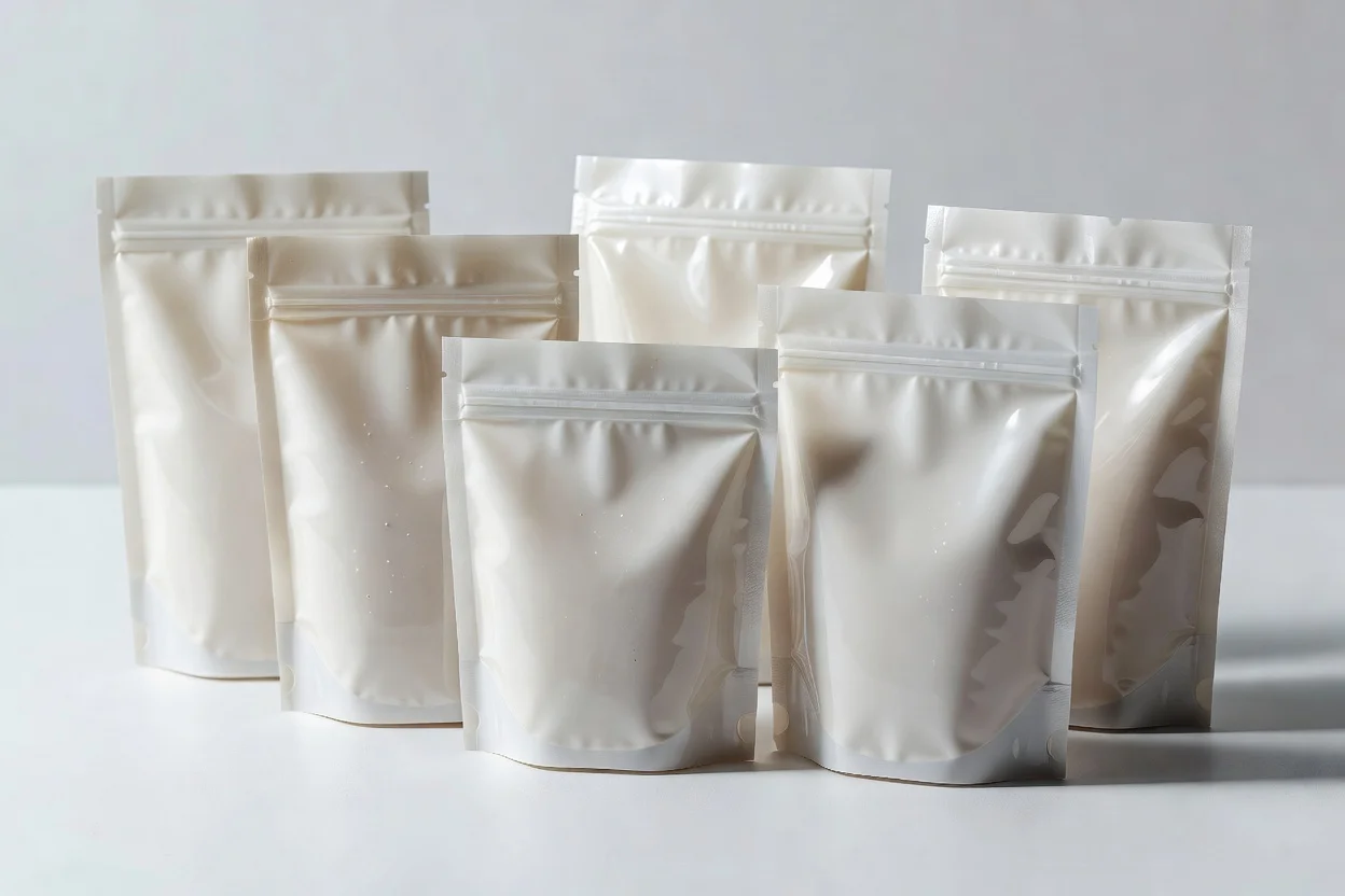 Sachets blancs debout thermoscellés avec fermetures refermables pour emballages en plastique flexible - plascentral.com


