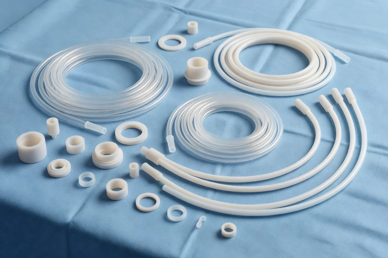 Tubos, mangueras, anillos y accesorios moldeados de silicona que demuestran flexibilidad para diversos usos industriales. - plascentral.com

