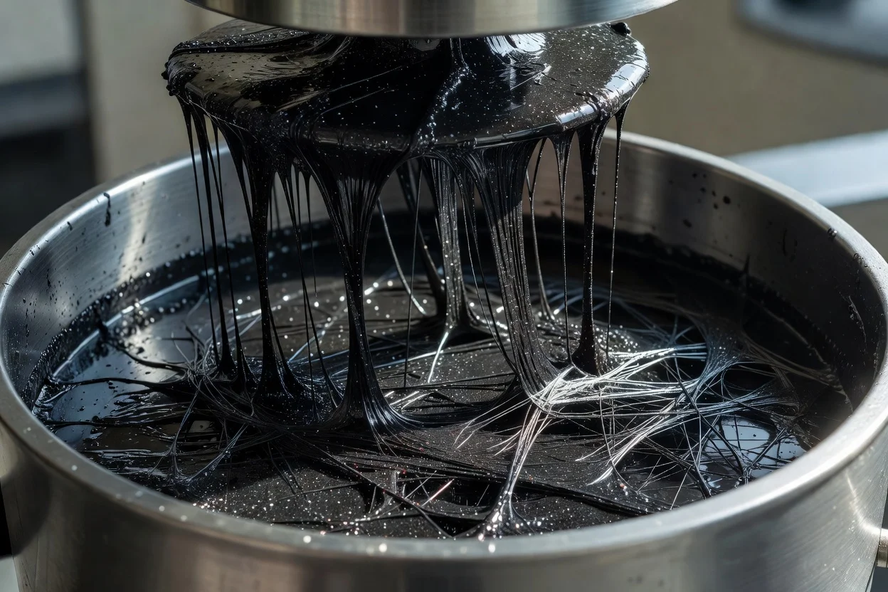 Conductive polymer compound mixed with carbon black in stainless steel vessel - plascentral.com

