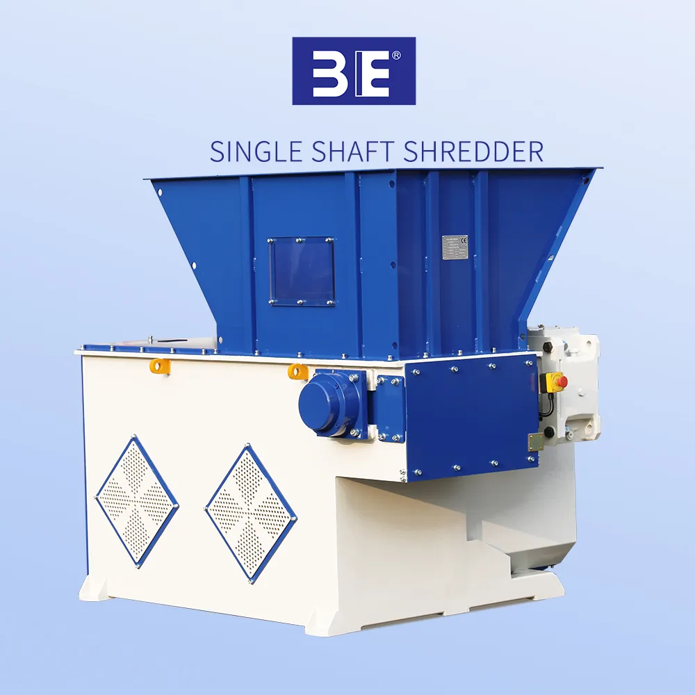 Déchiqueteuse mono-arbre avec trémie d'alimentation, moteur d'entraînement et panneau de commande pour le recyclage du plastique - GUANGZHOU 3E RECYCLING CO.,LTD. | Cpsemarketplace