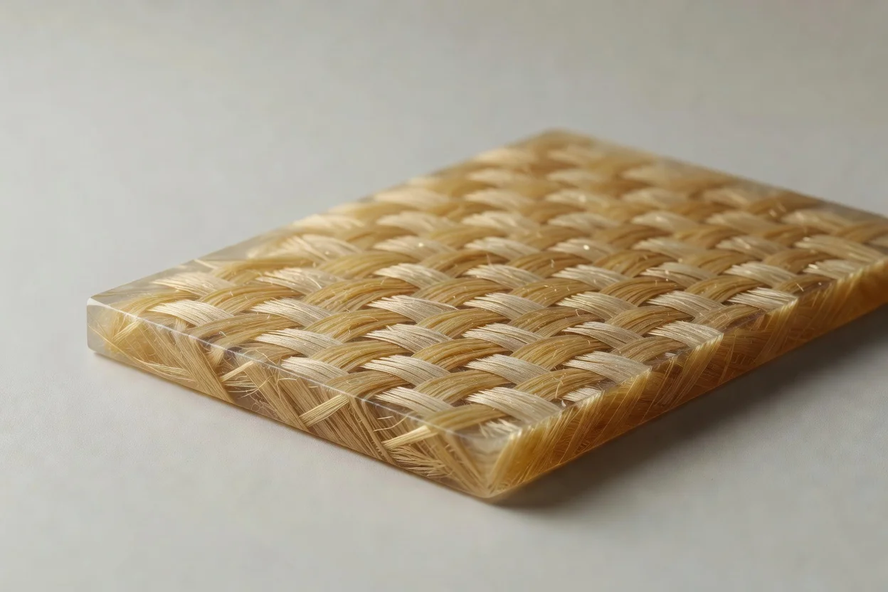 透明聚合物基質中帶有編織天然增強材料的亞麻纖維複合板。 - plascentral.com