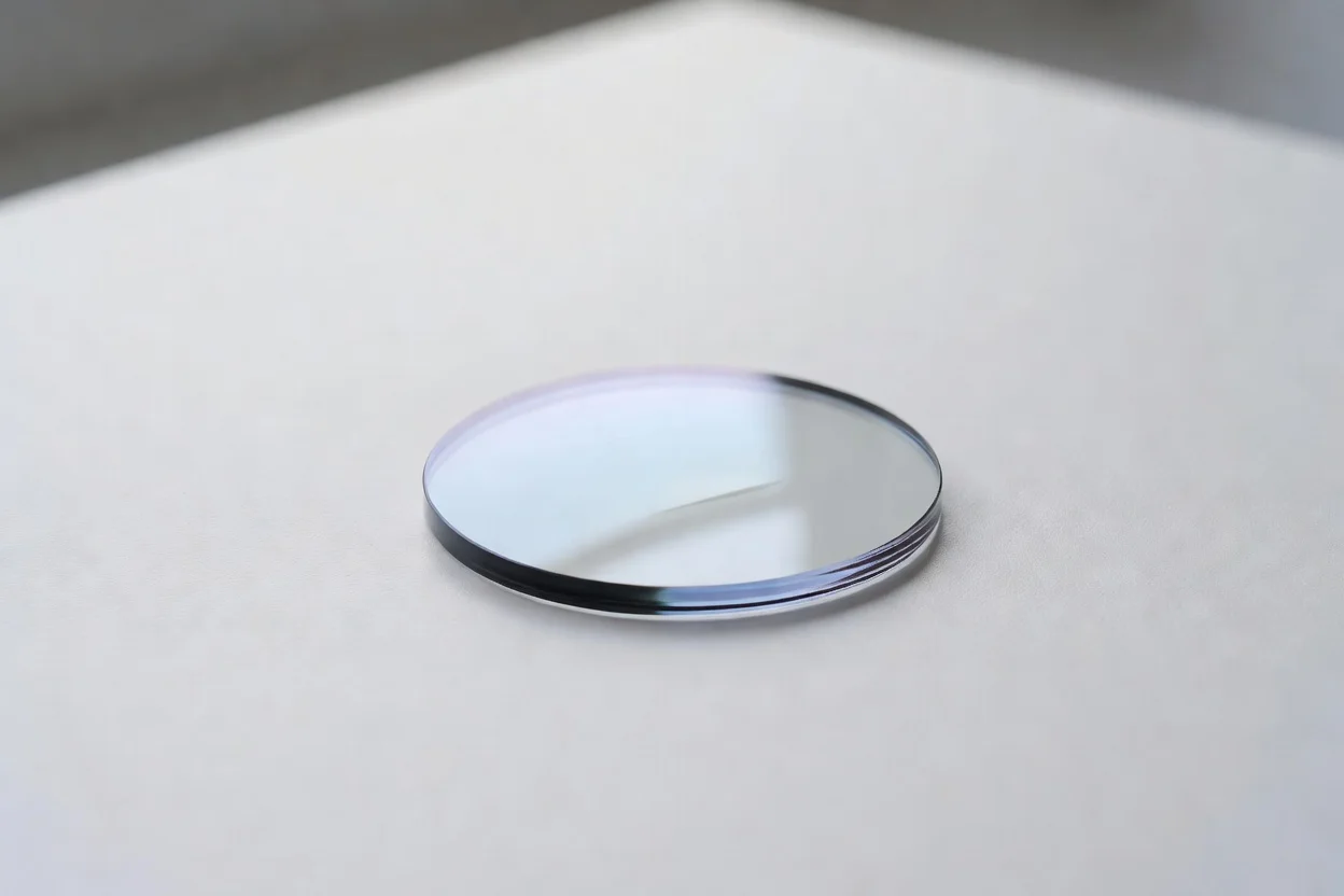 Lente óptica de polímero transparente que absorbe la luz azul con revestimiento reflectante para gafas protectoras. - plascentral.com