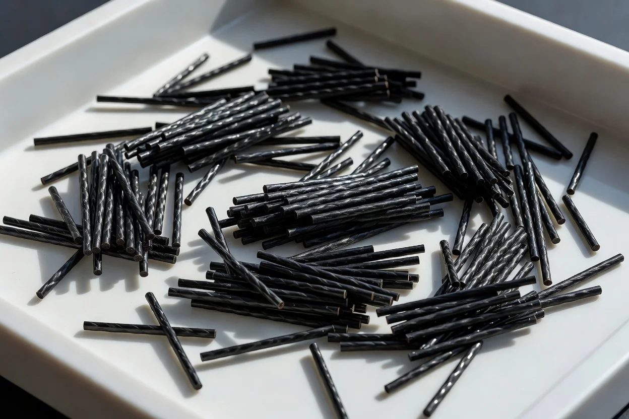 Chopped black recycled fibers as uniform short strands for reinforced plastic composites. - plascentral.com

