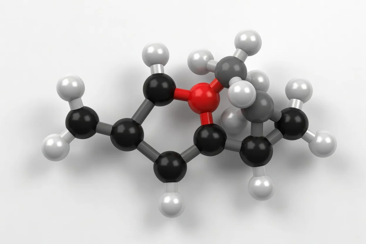 Modèle moléculaire boule-bâton d'un antioxydant phénolique encombré avec de volumineux substituants alkyle sur le cycle phénolique. - plascentral.com

