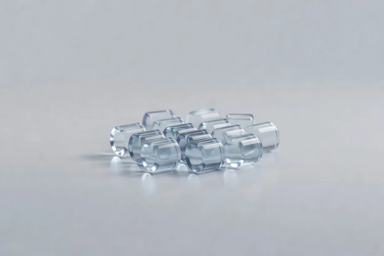 透明圓柱形PCTG樹脂顆粒，具有均勻的透明度和一致的尺寸。 - plascentral.com