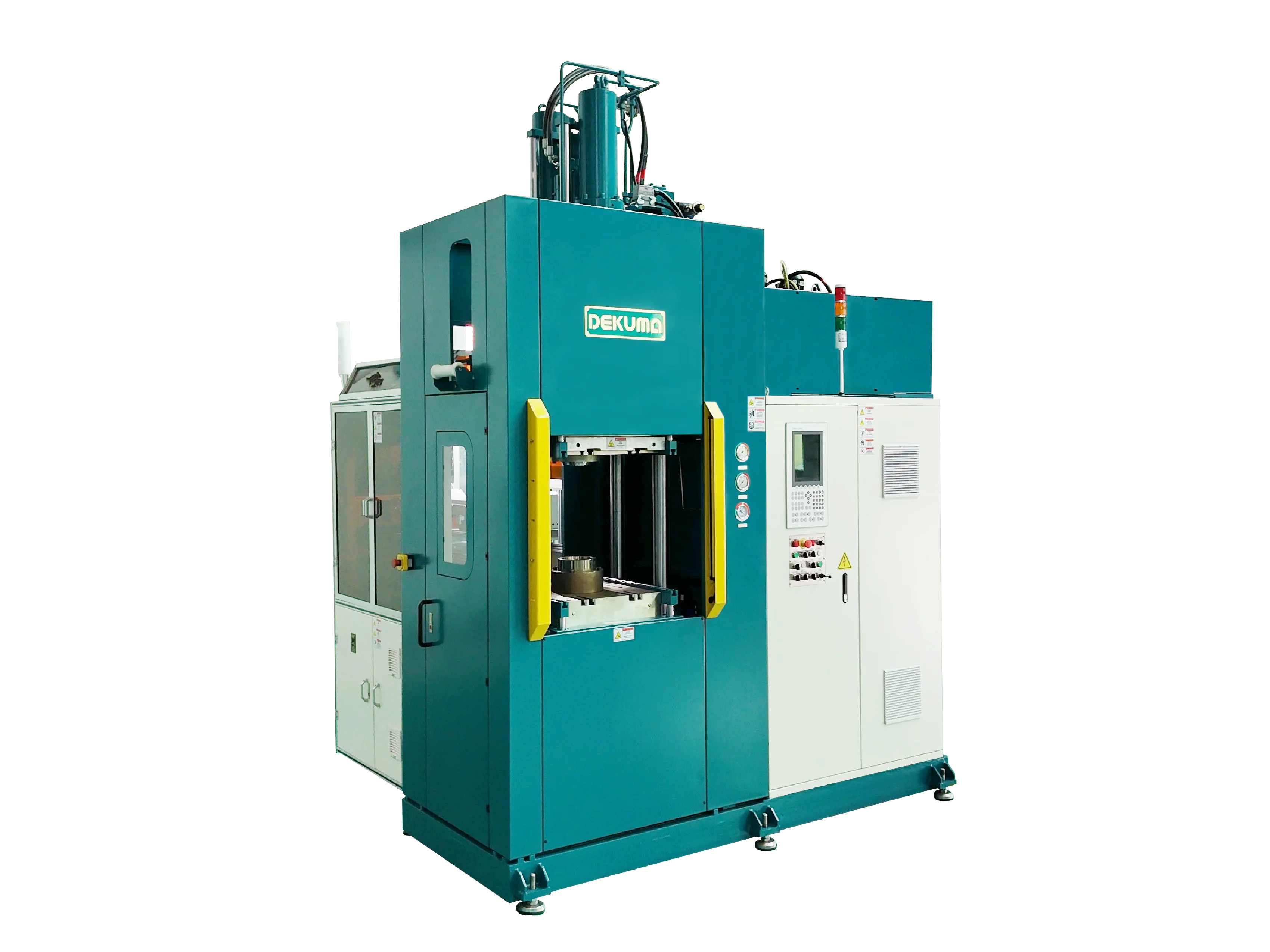 藍綠色和白色的橡膠注塑成型機，帶控制面板和安全功能 - DEKUMA RUBBER AND PLASTIC TECHNOLOGY(DONGGUAN)LTD. | Cpsemarketplace

